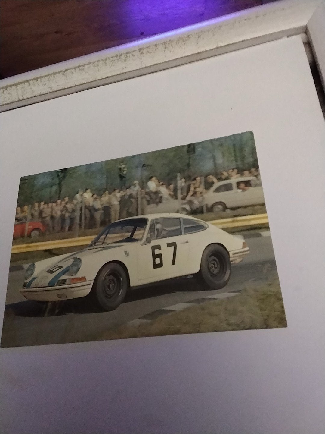 Vintage Foto: Porsche 911 op racecircuit, nummer 67, Ophalen of Verzenden