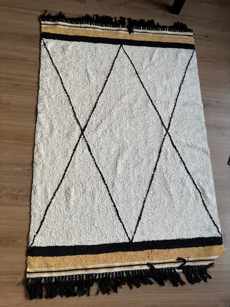 Zwart-wit katoenen kleed Tapis Petit - 200x150 cm, Ophalen, Gebruikt, Wit, 150 tot 200 cm