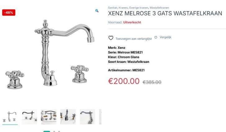 XENZ MELROSE 3 GATS WASTAFELKRAAN, Doe-het-zelf en Verbouw, Sanitair, Ophalen of Verzenden, Chroom, Kraan