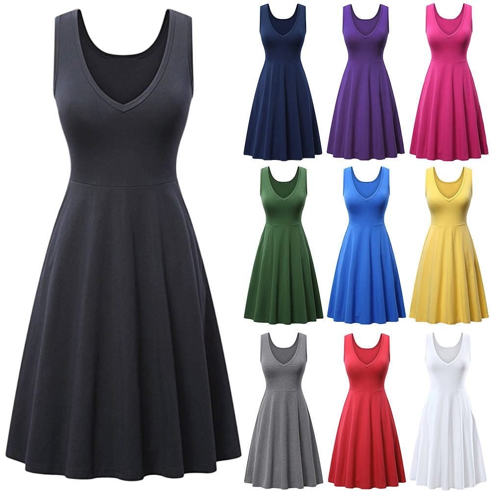 V-hals jurkje mouwloos dames vrouwen v hals jurk, Kleding | Dames, Verzenden, Nieuw, Overige kleuren, Boven de knie