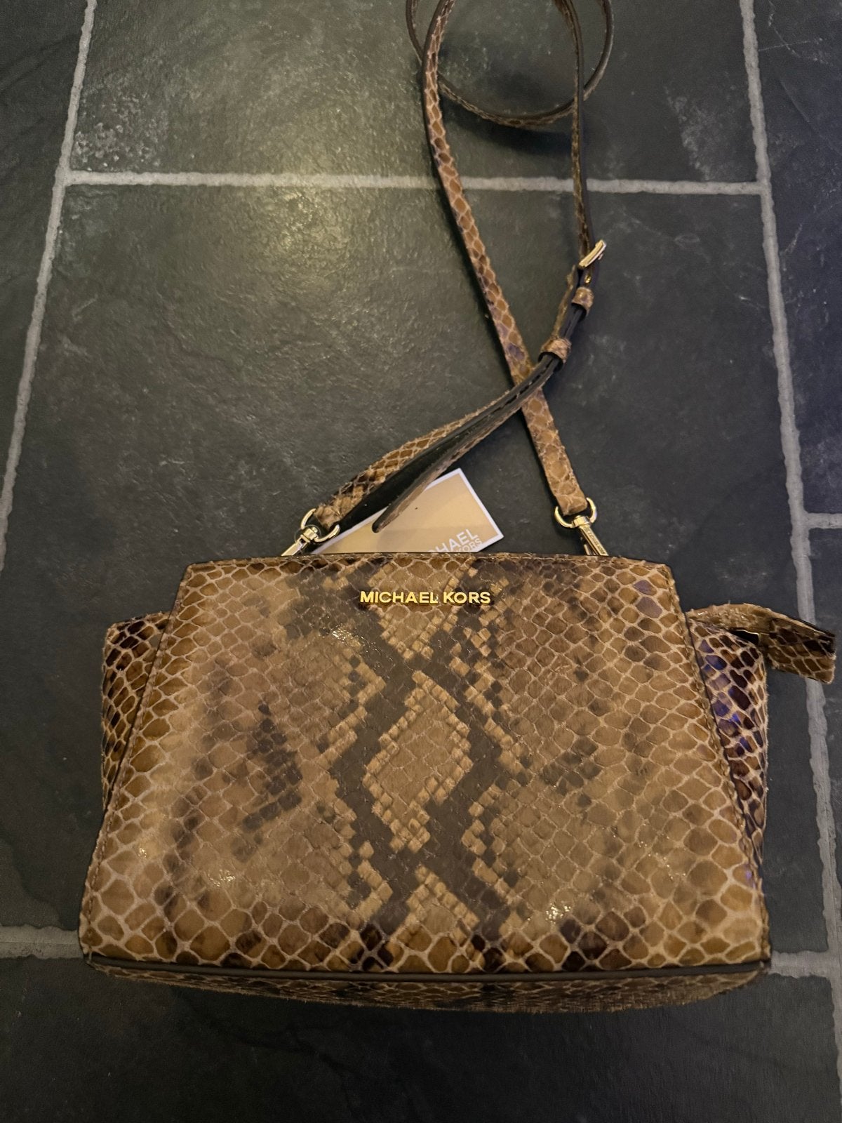 Michael Kors Selma MD Messenger Slangenprint, Ophalen, Nieuw, Bruin, Schoudertasje
