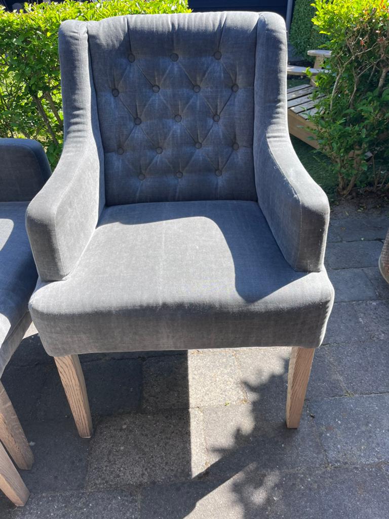 4 prachtige eerkamerstoelen grijs linnen stoer/sober, Huis en Inrichting, Stoelen, Ophalen, Vier, Landelijk, Zo goed als nieuw