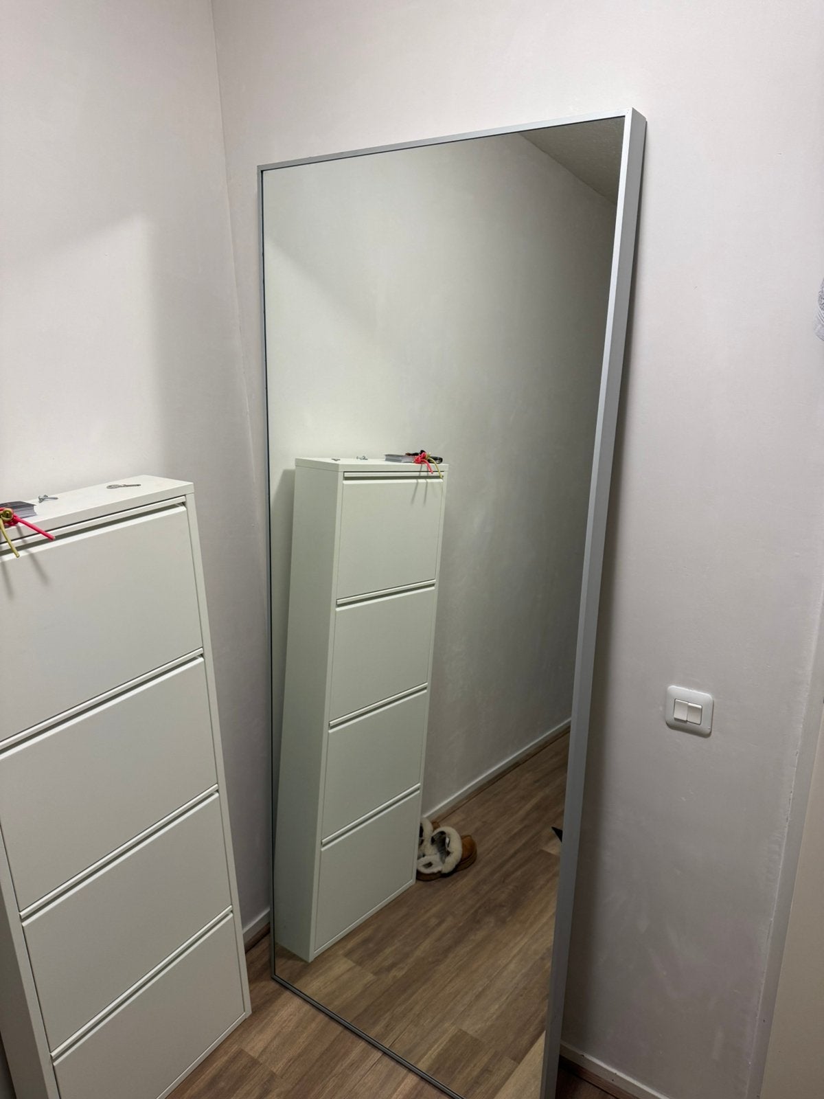IKEA HOVET grote spiegel – aluminium – 78  196 cm, Ophalen, Zo goed als nieuw, Rechthoekig, 150 tot 200 cm