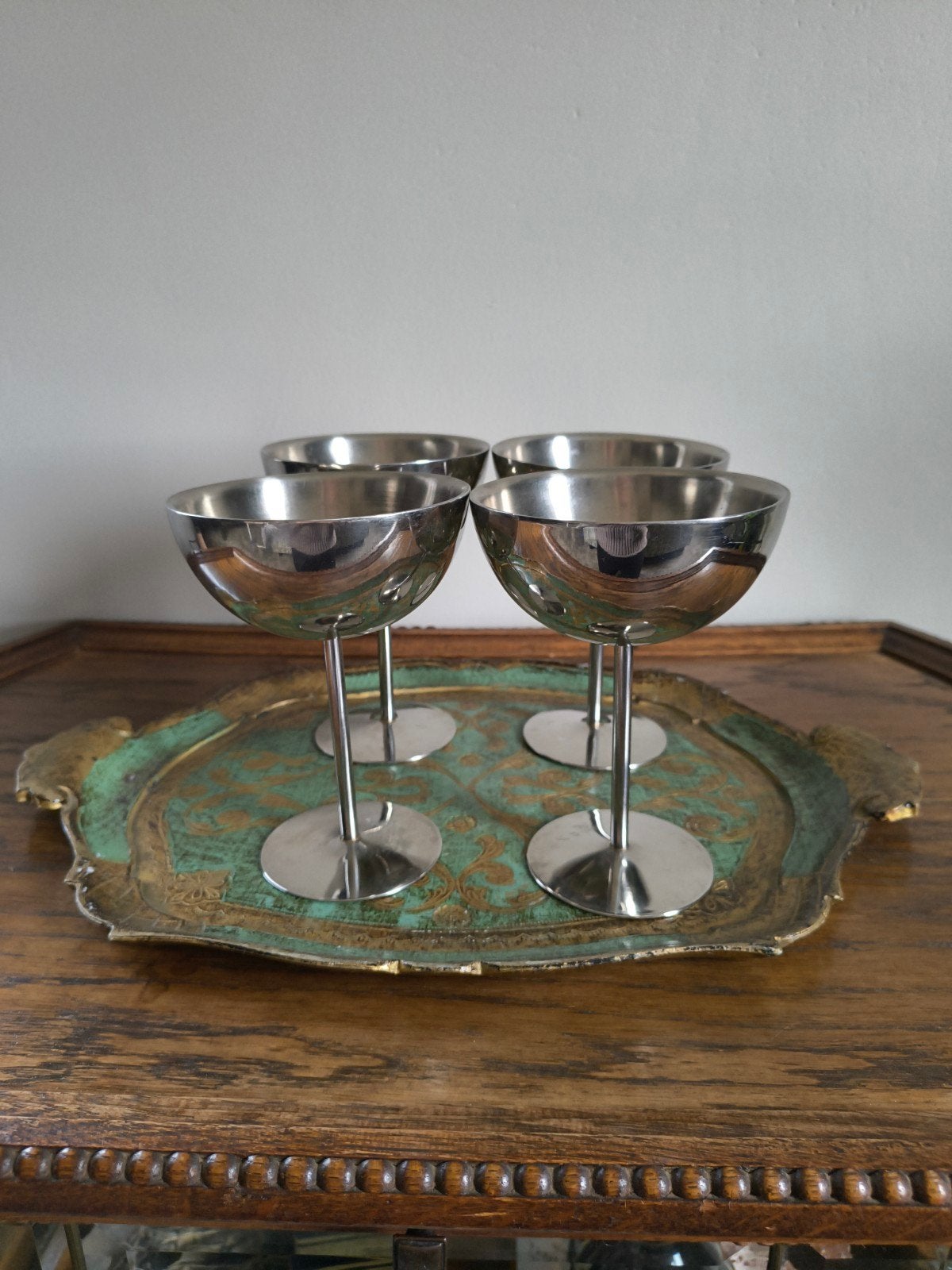 Set van 4 vintage RVS coupes met dubbele wand, Ophalen of Verzenden