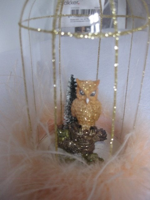 kerstbal kerst ornament uil in kooi, veren glas, Ophalen of Verzenden, Nieuw
