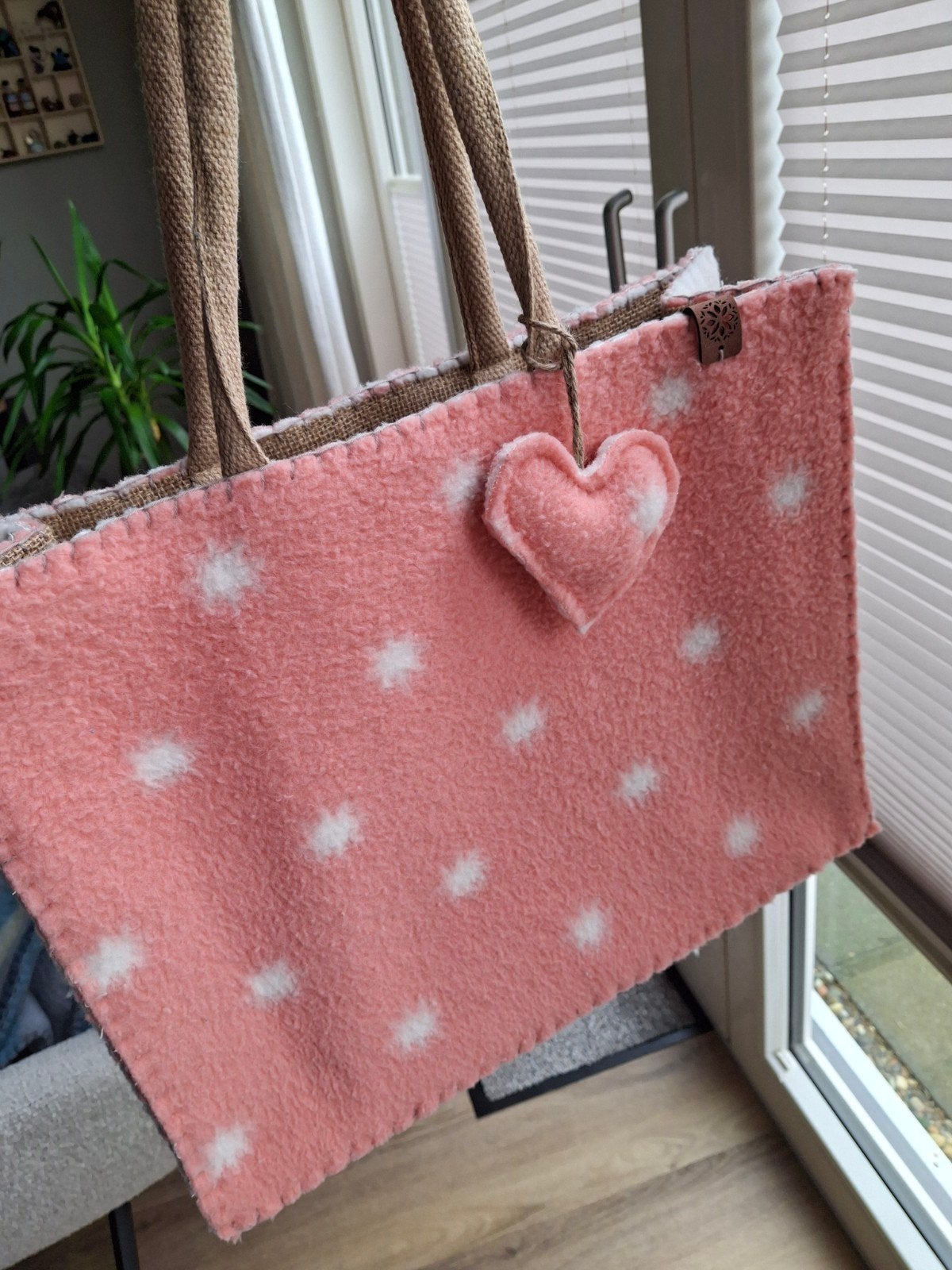 Leuke hippe vintage wollen dekentas - roze, Sieraden, Tassen en Uiterlijk, Ophalen of Verzenden, Zo goed als nieuw, Roze, Shopper