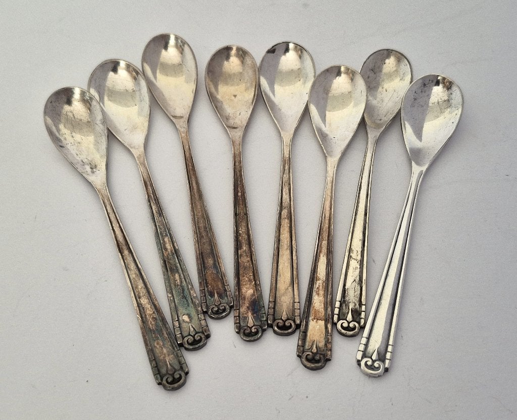 8x Art Deco verzilverde lepeltjes, Ophalen of Verzenden
