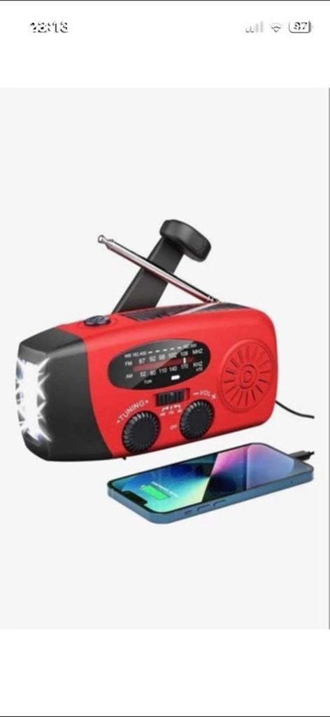 Noodradio op zonne-energie met powerbank, zaklamp en SOSknop, Ophalen of Verzenden, Nieuw, Overige typen