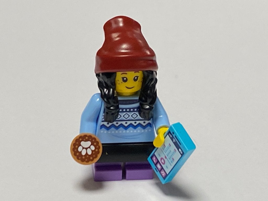 Lego Minifiguur meisje met gsm en hondenkoekje, City, Lego, Nieuw, Ophalen of Verzenden