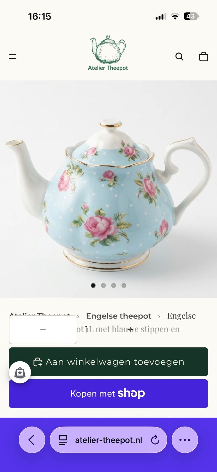 Engelse theepot gloedje nieuw, Ophalen, Zo goed als nieuw, Rechthoekig