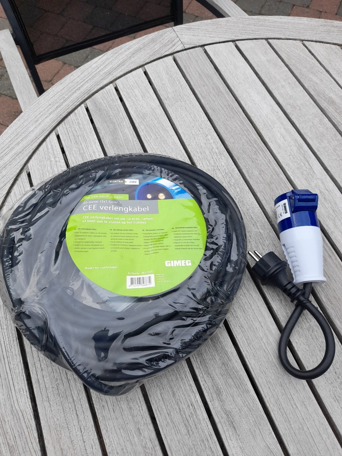 Nieuwe verlengkabel 20m met adaptor, Caravans en Kamperen, Ophalen of Verzenden, Nieuw