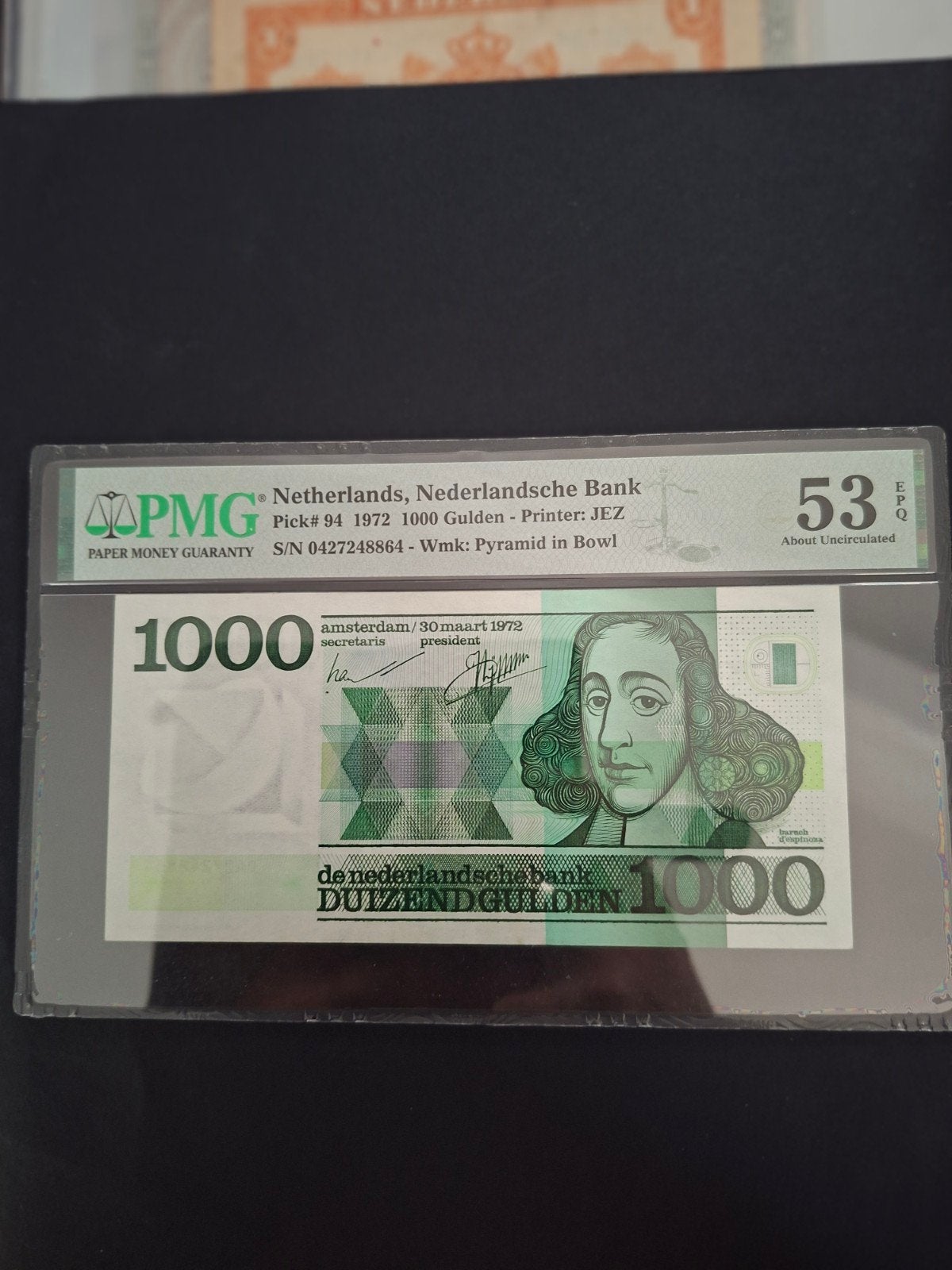 1000 gulden Spinoza 1972 in AUNC Gekeurd PMG53, Ophalen of Verzenden, 1000 gulden, Los biljet