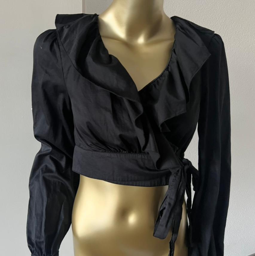 Overslag/wikkel crop blouse/top zwart, Ophalen of Verzenden, Nieuw, Maat 36 (S), Zwart