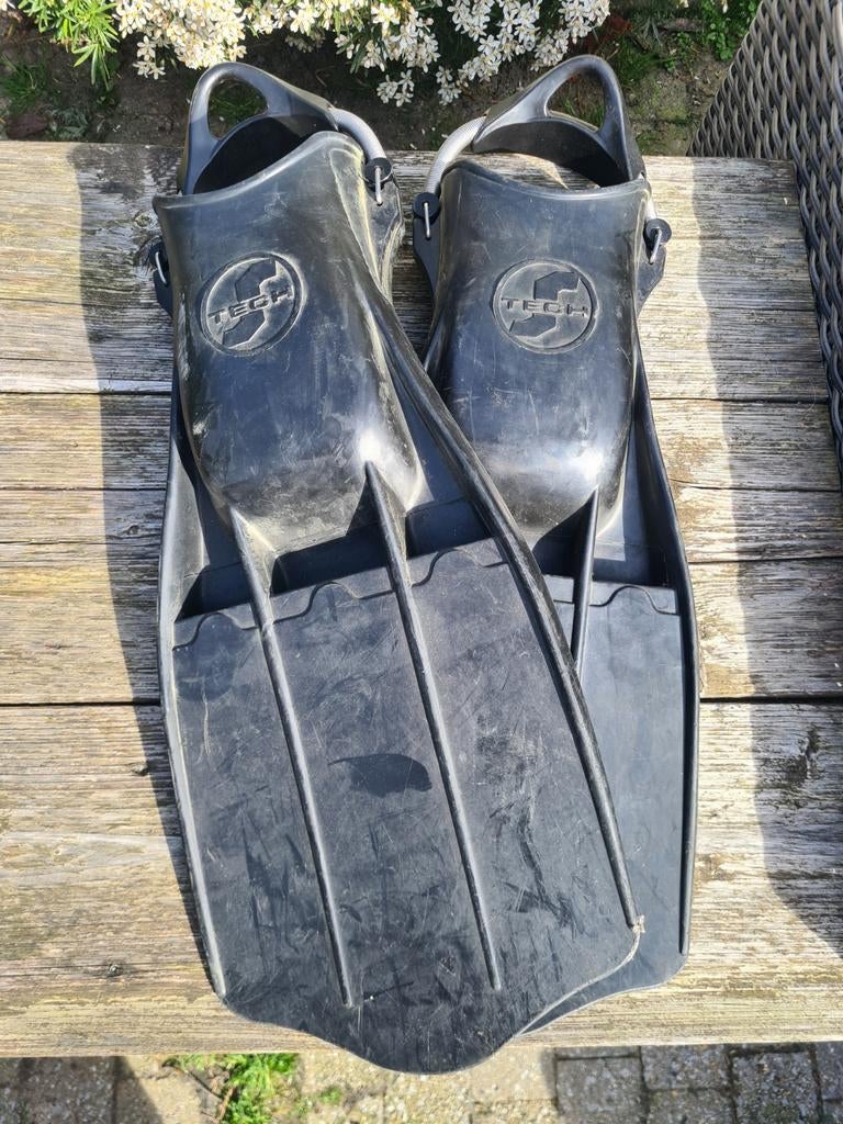Tech vinnen maat XL met springstraps, Watersport en Boten, Duiken, Ophalen, Gebruikt, Zwem- of Duikvliezen