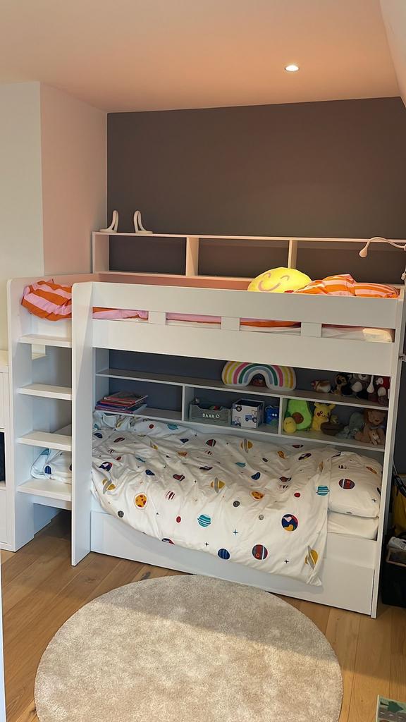 Gaius Stapelbed Wit met Bedlade en Lattenbodems, Ophalen, Gebruikt, 90 cm, Tweepersoons
