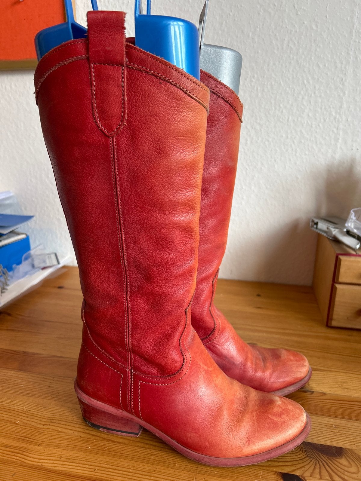 Rode leren laarzen maat 36, Ophalen of Verzenden, Gedragen, Rood, Hoge laarzen