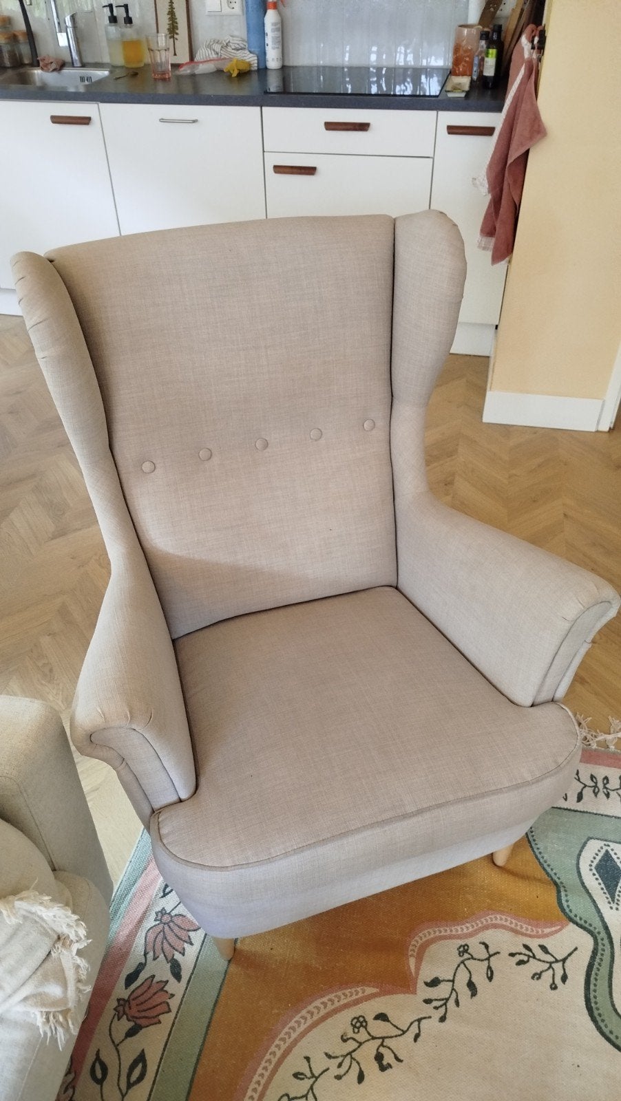 IKEA Strandmon fauteuil beige/grijs - Zo goed als nieuw, Huis en Inrichting, Fauteuils, Ophalen, Zo goed als nieuw, 75 tot 100 cm