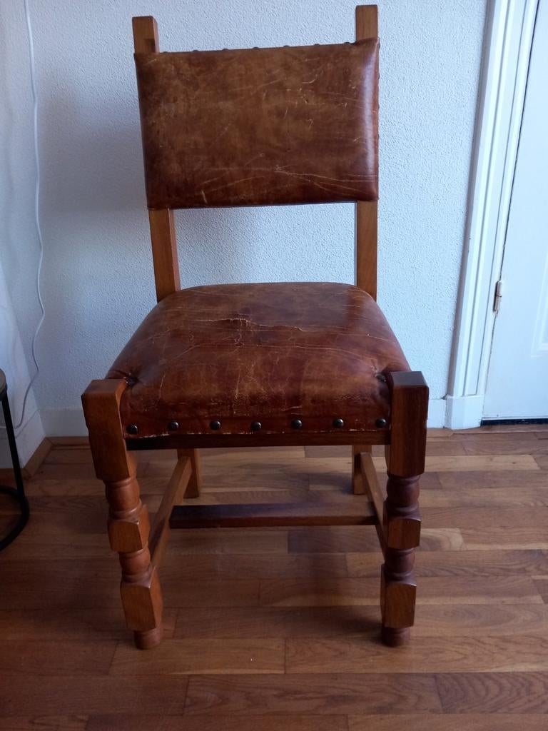 6 Oerdegelijke eiken eetkamerstoelen met leren bekleding, Antiek en Kunst, Ophalen of Verzenden