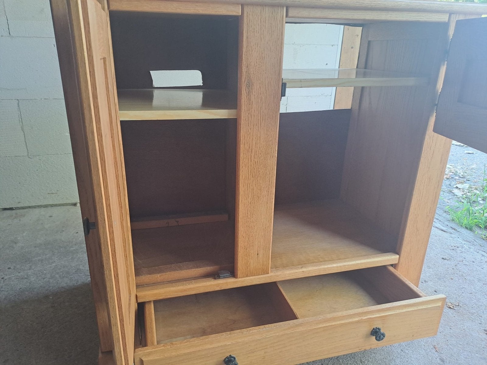 Authentiek Eiken TV Stereo Meubel met Lades en Kastjes, Ophalen, Gebruikt, 100 tot 150 cm, Eikenhout