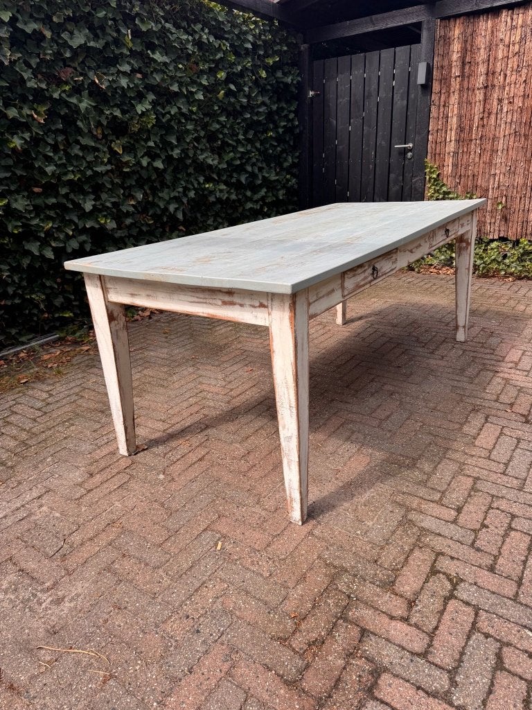 Stijlvolle en degelijke houten eettafel, Ophalen, Gebruikt, 200 cm of meer, 50 tot 100 cm