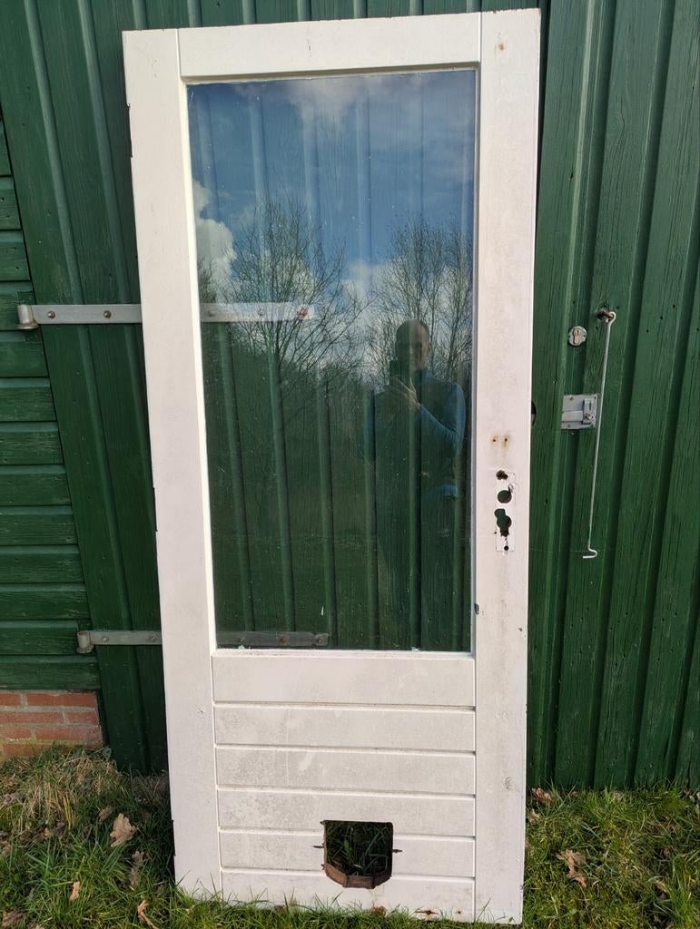 Houten keukendeur met kattenluik, Doe-het-zelf en Verbouw, Deuren en Horren, Ophalen, Gebruikt, 80 tot 100 cm, Minder dan 200 cm