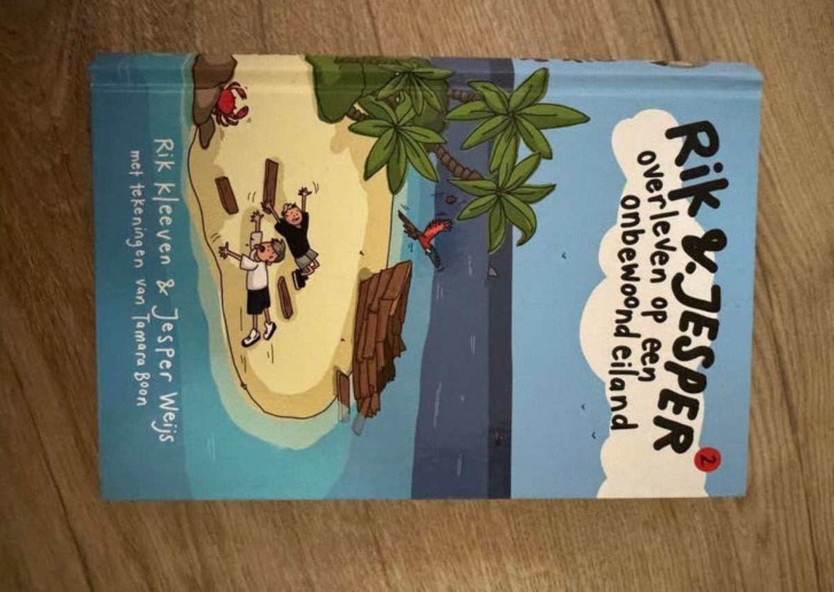 Rik en jesper overleven op een onbewoond eiland boek, Boeken, Kinderboeken | Jeugd | 10 tot 12 jaar, Ophalen, Zo goed als nieuw