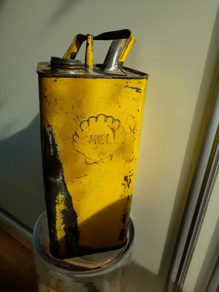 Oude shell bus van ijzer en geel gespoten., Ophalen of Verzenden, Huis en Inrichting