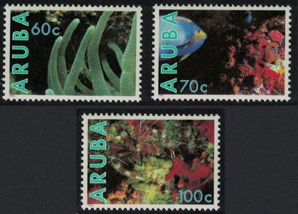 Aruba 1990 Onderwaterleven zeeanemoon garnaal vis pfris, Verzenden, Postfris