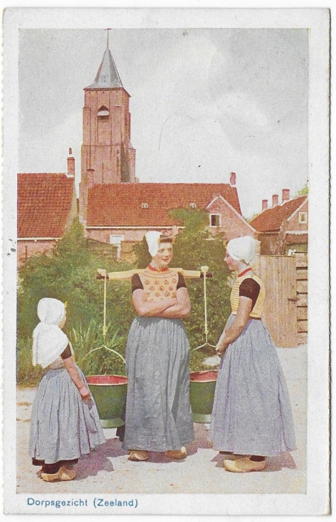 Dorpsgezicht zeeland oude gelopen ansichtkaart b6649, Ophalen of Verzenden, 1940 tot 1960, Gelopen, Zeeland