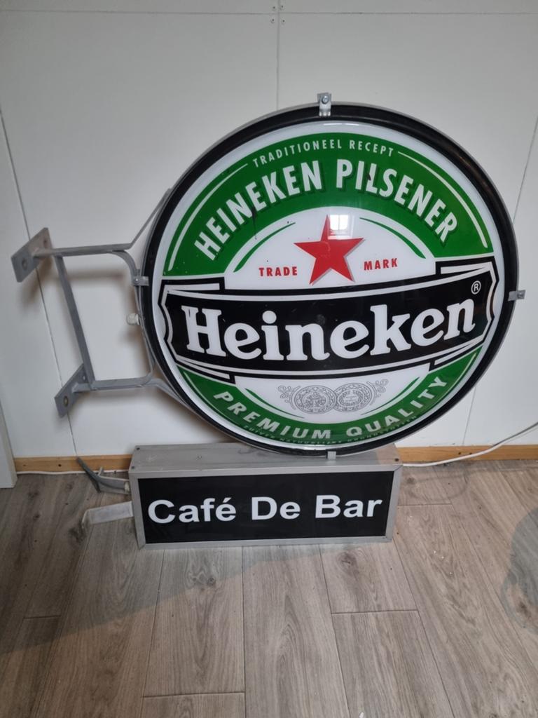 Heineken bier lichtbak met onderbak lamp  verlichting, Ophalen, Gebruikt, Reclamebord, Plaat of Schild, Heineken