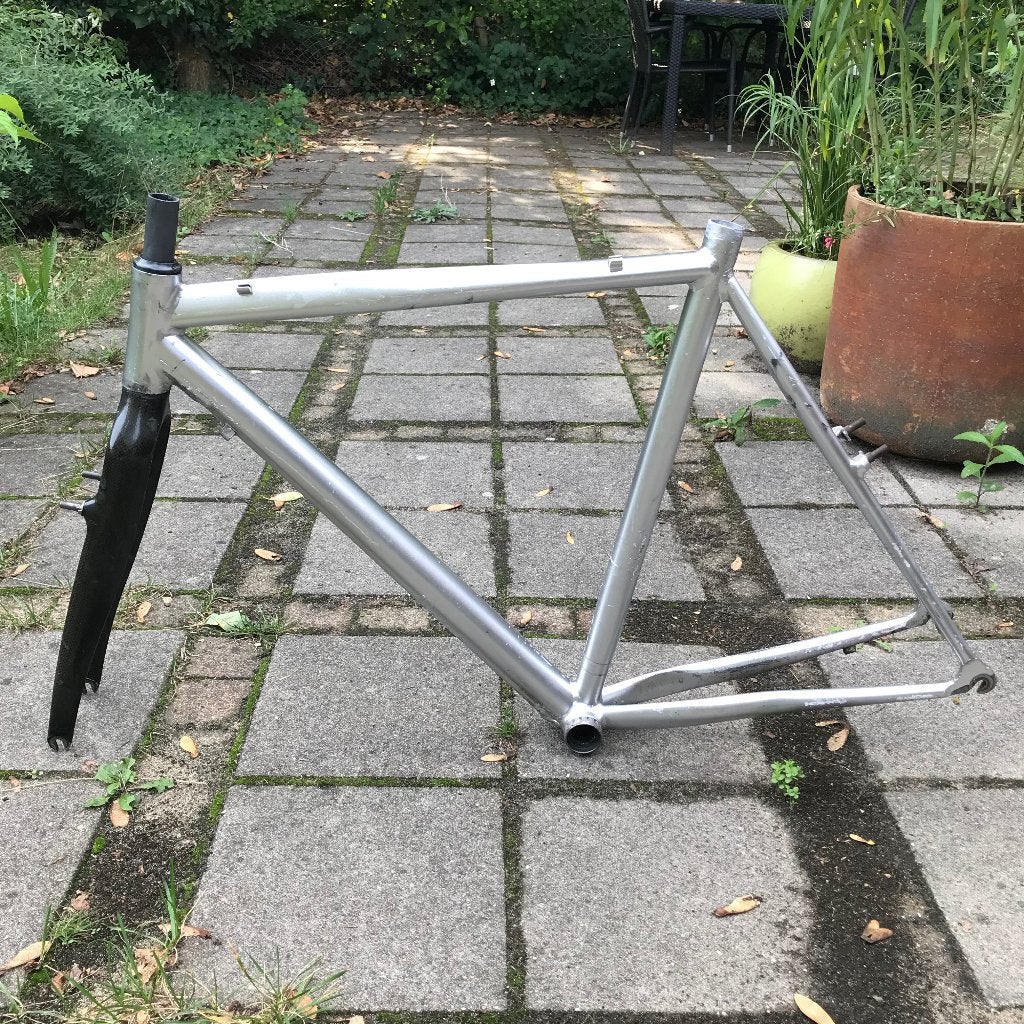 Merkloos alu cyclocross frame carbon voorvork v-brake 56 cm, Ophalen, Frame, Gebruikt, Aluminium