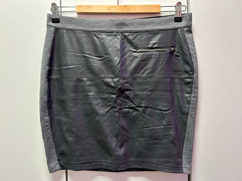Costes rok met leren look en grijze zijkanten - Maat XL, Verzenden, Zwart, Maat 46/48 (XL) of groter, Zo goed als nieuw