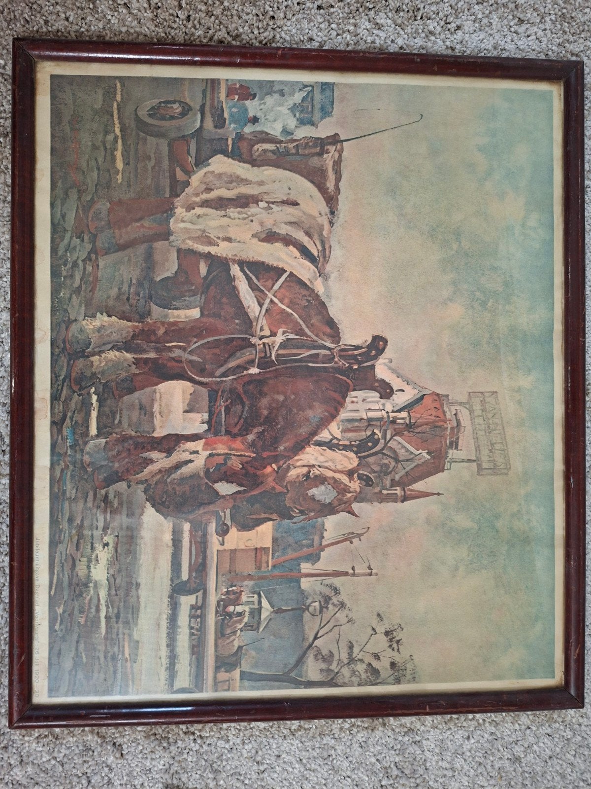 Oude poster schilderij met paard en wagen, Antiek en Kunst, Ophalen of Verzenden, Landschap, Klassiek, Print