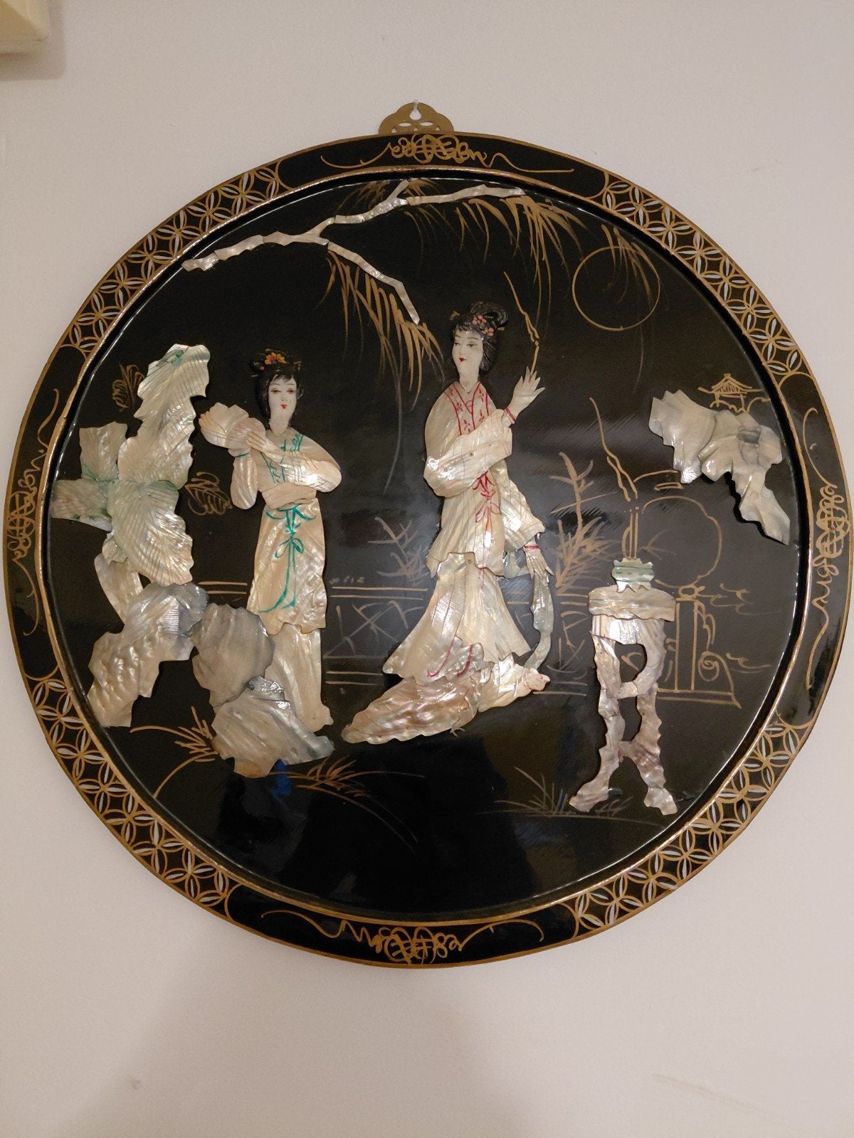 2 stuks Chinese wanddecoratie met parelmoer inleg, Ophalen, Wanddecoratie, Natuurlijk materiaal, Zwart