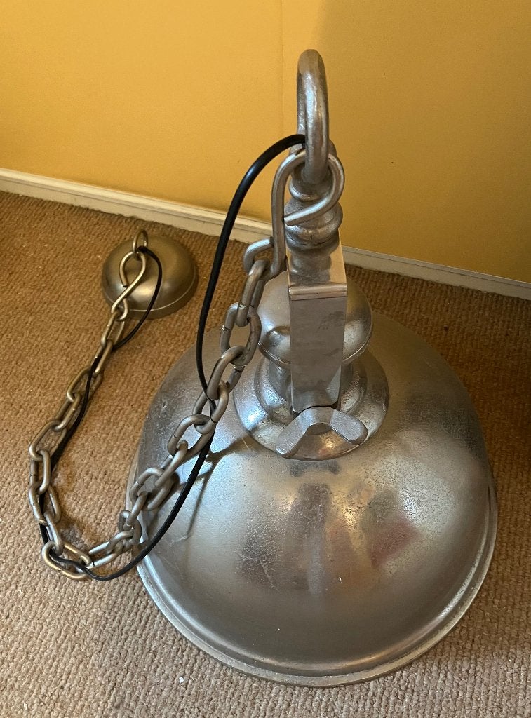 Industriële hanglamp zilverkleurig, Ophalen, E27 (groot), Zo goed als nieuw, Metaal