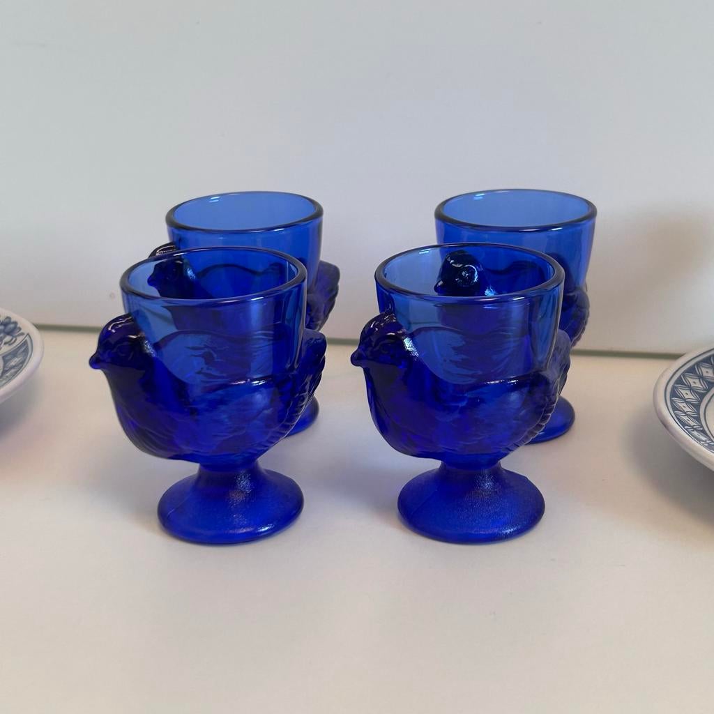 Vintage Cobalt Blauwe  Arcoroc France Kip eierdopjes, Antiek en Kunst, Antiek | Glas en Kristal, Ophalen of Verzenden