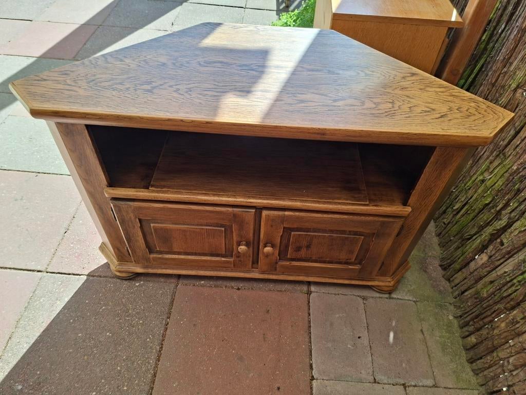 Hoek TV meubel., Ophalen, Gebruikt, 100 tot 150 cm, Eikenhout
