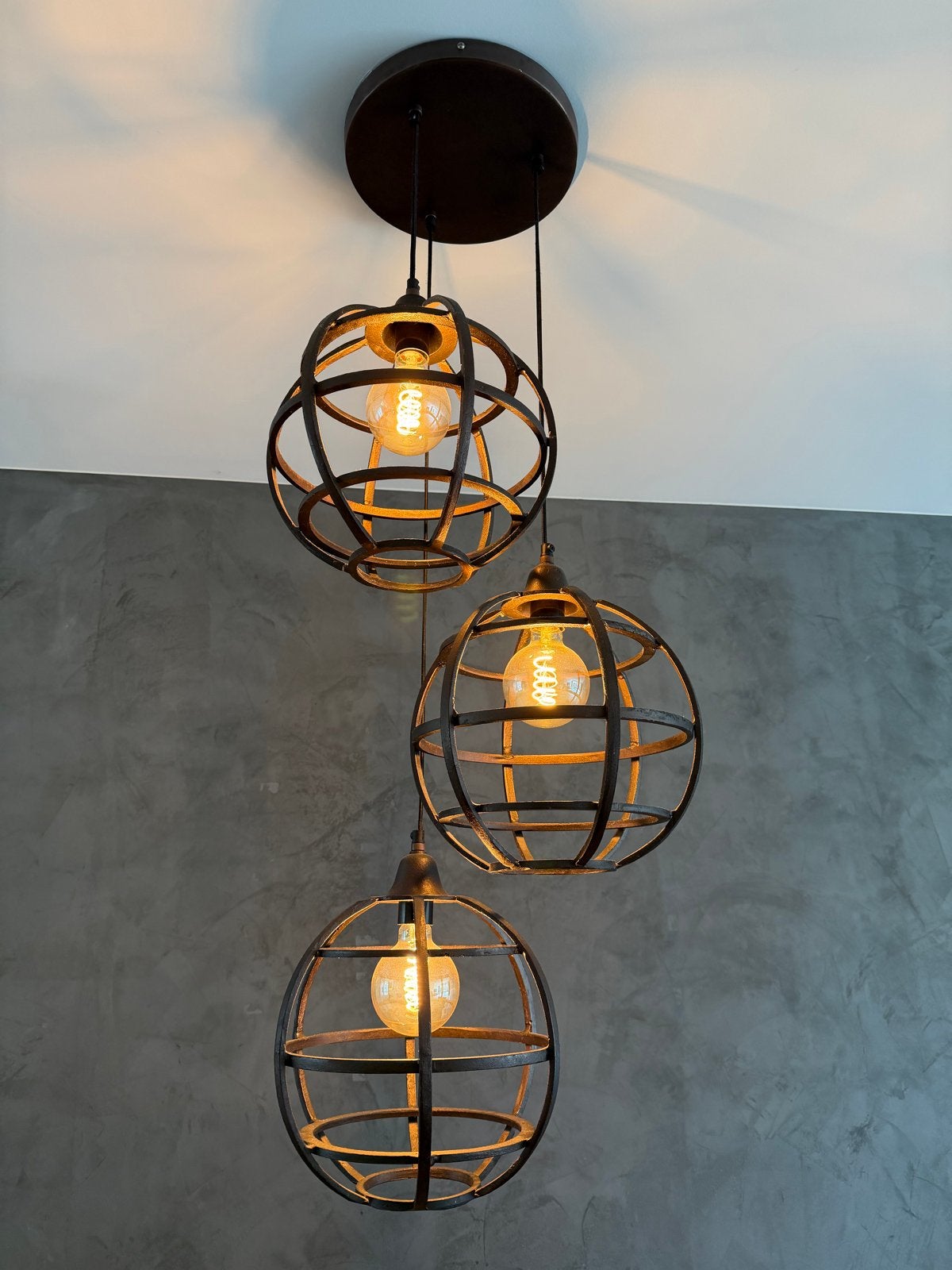 Industriële hanglamp met 3 kooien, Ophalen, Gebruikt, Metaal, E27 (groot)