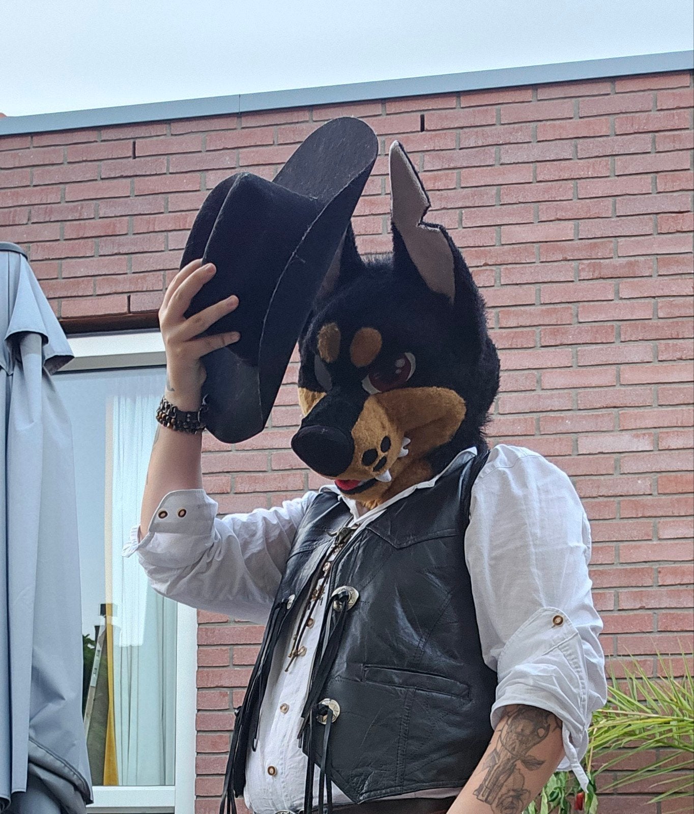doberman fursuit, Ophalen of Verzenden, Zo goed als nieuw, Handschoenen, Hoed of Pet
