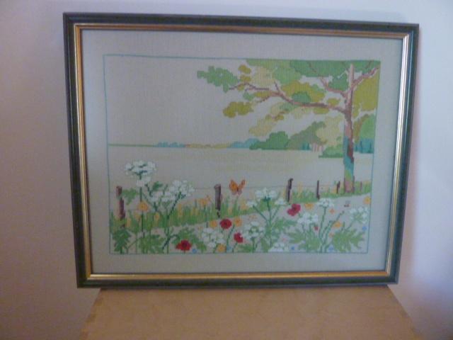 Schilderij geborduurd Lente in lijst, Verzenden, Zo goed als nieuw