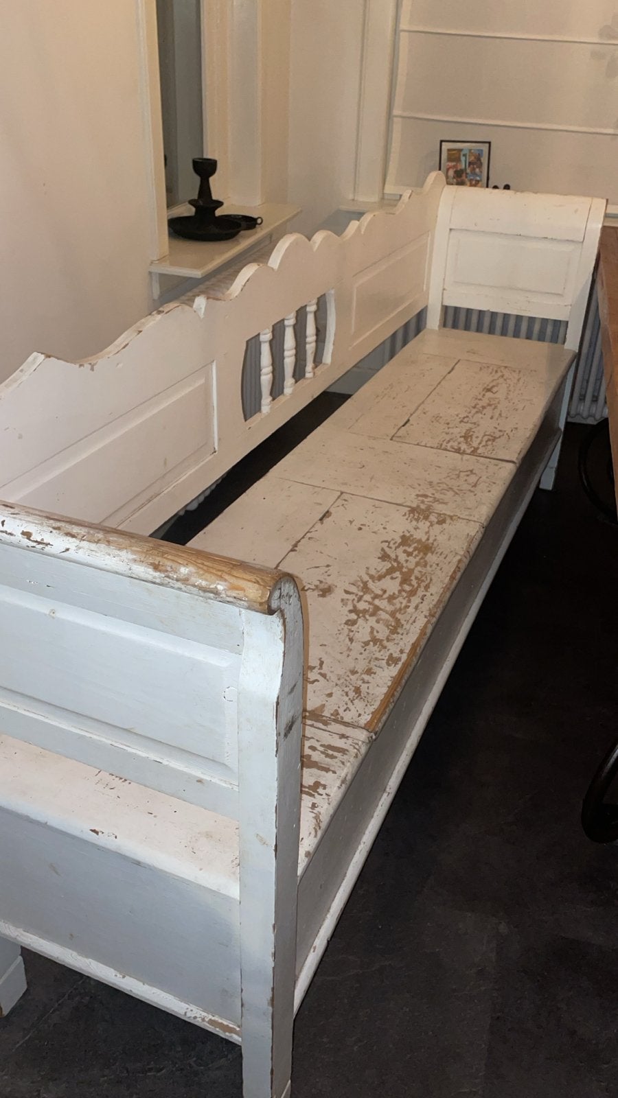 Brocante houten klepbank - Wit (220 cm), Ophalen of Verzenden