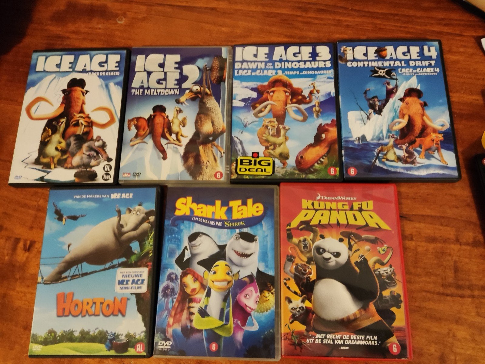 Ice Age 1 t/m 4 + Kung Fu Panda, Shark Tale & Horton (7 dvd), Ophalen of Verzenden, Zo goed als nieuw, Amerikaans