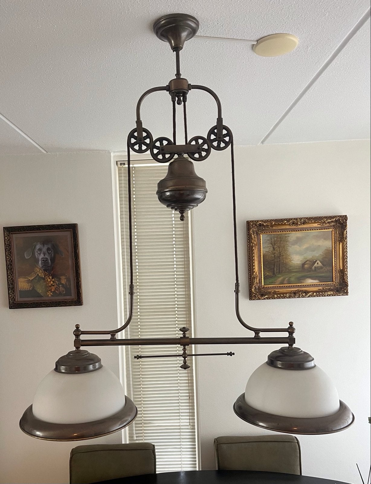Verstelbare Hanglamp, plus diverse hang, sta en tafel lampen, Ophalen, Gebruikt, Metaal, E27 (groot)