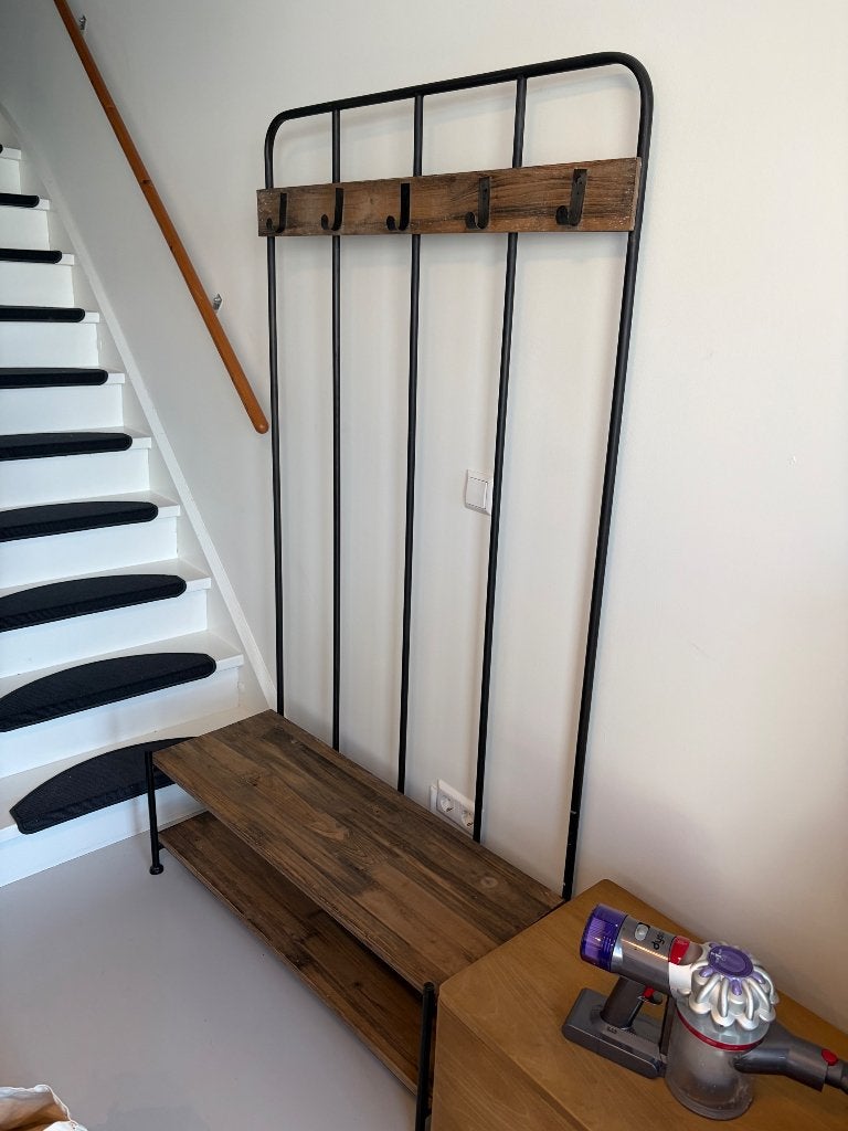 Industrieel kapstok meubel met schoenenrek, Ophalen, Gebruikt, 100 tot 150 cm, Staande kapstok