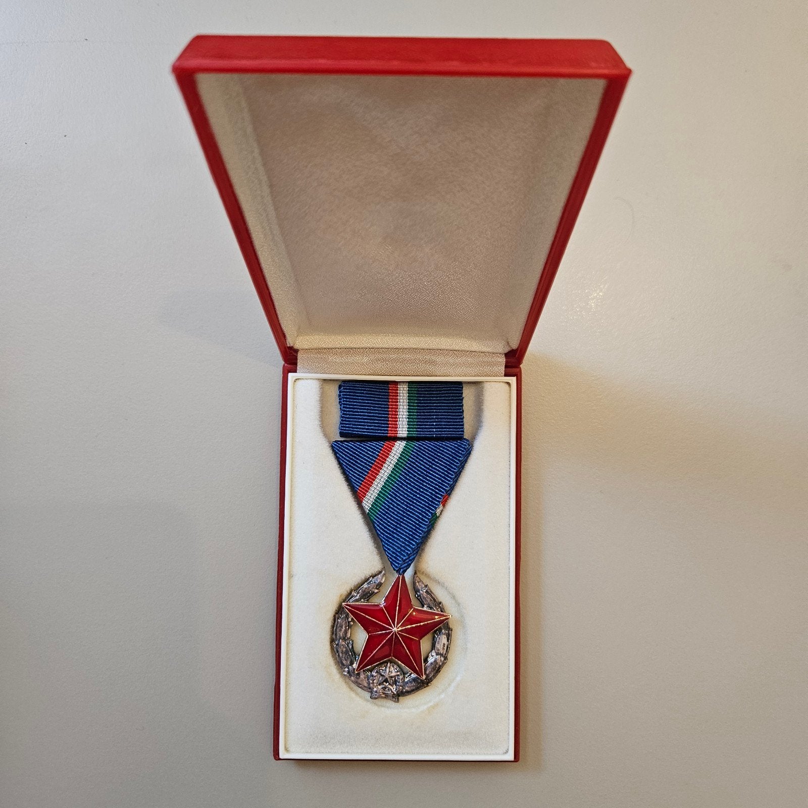Hongarije verdienste medaille trouwe dienst zilver in doosje, Ophalen of Verzenden, Landmacht, Nederland, Lintje, Medaille of Wings
