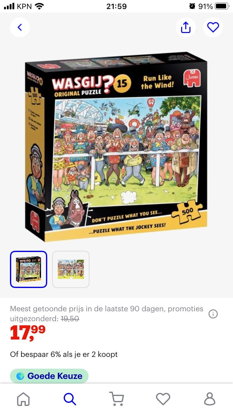 Wasgij? Original 15: Run Like the Wind! 500 stukjes, Hobby en Vrije tijd, Ophalen of Verzenden, 500 t/m 1500 stukjes, Gebruikt