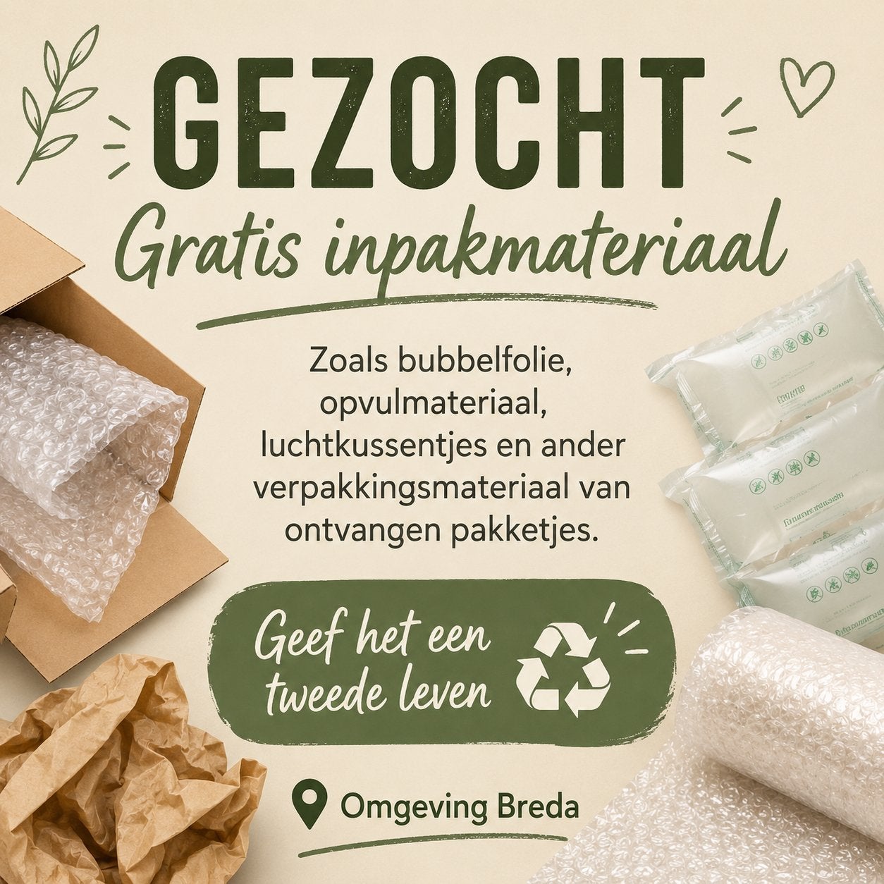 Gezocht: Gratis Inpakmateriaal (Breda), Doe-het-zelf en Verbouw, Kratten en Dozen, Ophalen, Doos, 100 cm of meer, 60 cm of meer