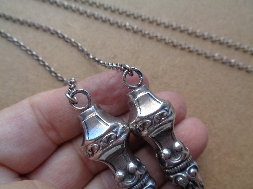 antiek zilveren brei pen doppen ketting [888], Verzenden, Zilver, Ketting