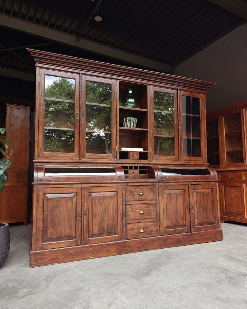Prachtige grote grutterskast | Apothekerskast teakhout #0023, Gebruikt, -, 200 cm of meer, -
