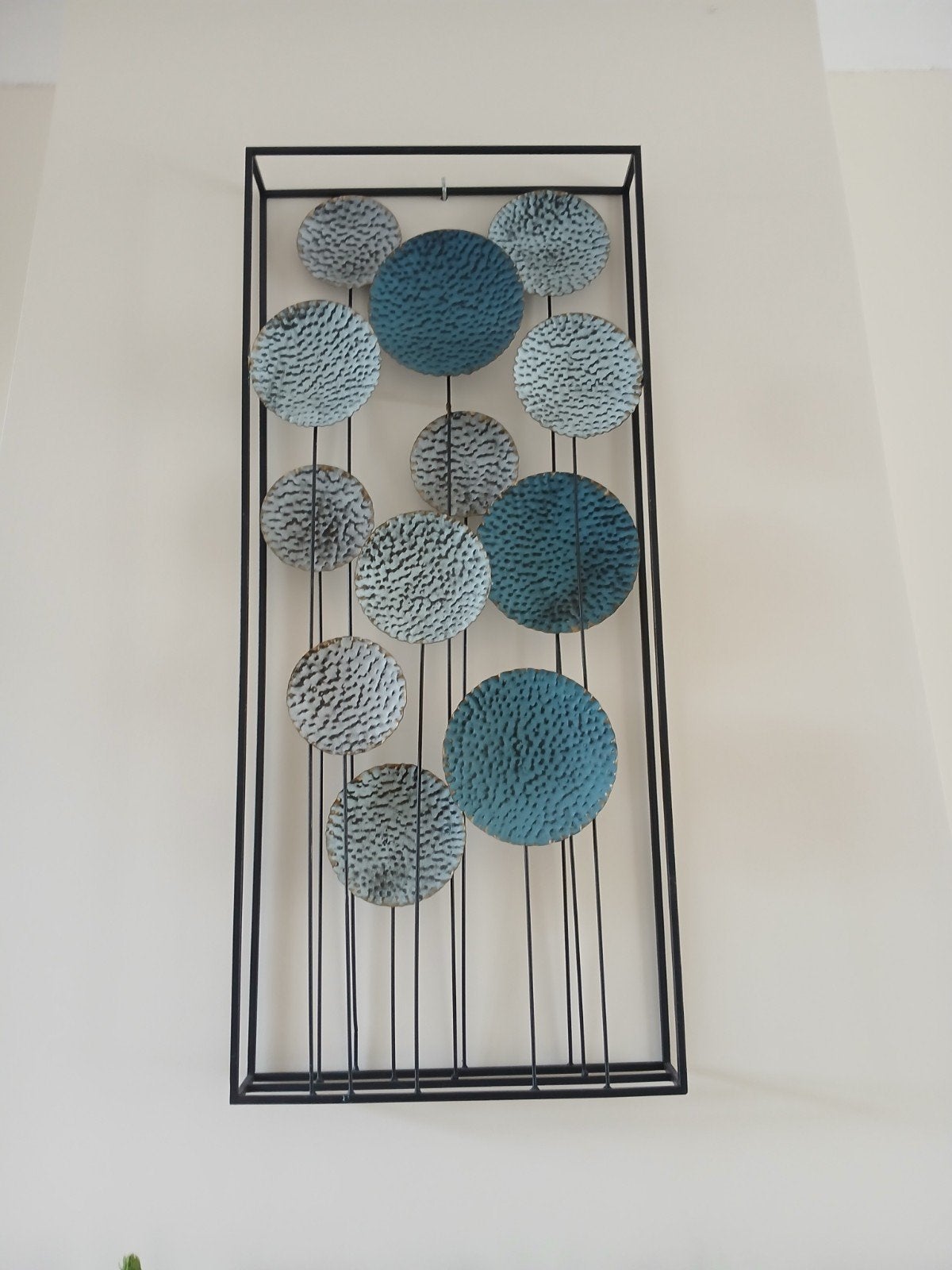 Moderne Wanddecoratie Metaal Blauw/Grijs Cirkels, Ophalen, Metaal, Wandsculptuur, Meerkleurig